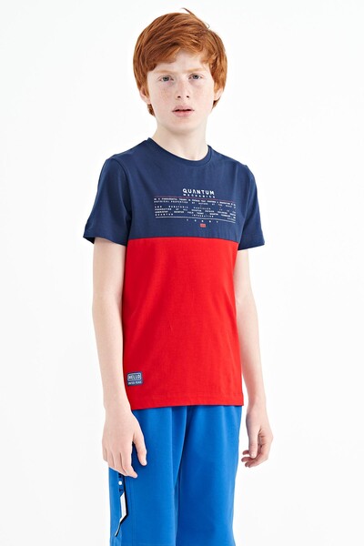 Tommylife Wholesale 7-15 Age Crew Neck Standard Fit Printed Boys' T-Shirt 11134 Red - Thumbnail