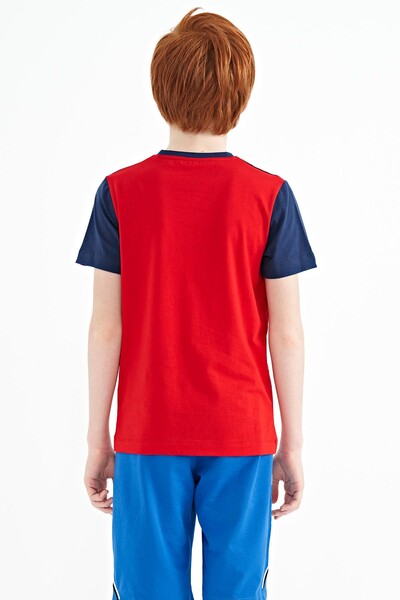 Tommylife Wholesale 7-15 Age Crew Neck Standard Fit Printed Boys' T-Shirt 11134 Red - Thumbnail