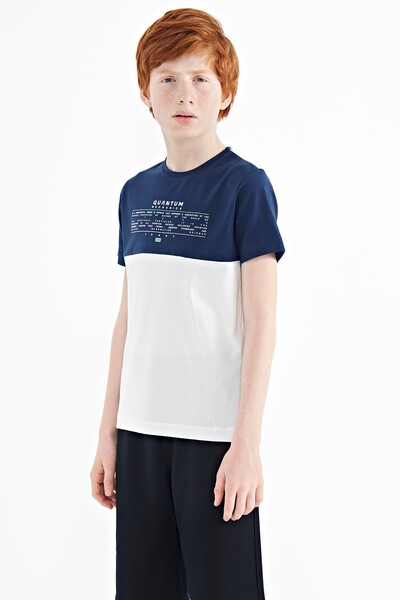 Tommylife Wholesale 7-15 Age Crew Neck Standard Fit Printed Boys' T-Shirt 11134 White - Thumbnail