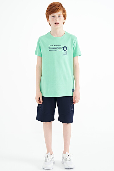 Tommylife Wholesale 7-15 Age Crew Neck Standard Fit Printed Boys' T-Shirt 11145 Aqua Green - Thumbnail