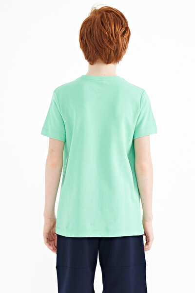 Tommylife Wholesale 7-15 Age Crew Neck Standard Fit Printed Boys' T-Shirt 11145 Aqua Green - Thumbnail