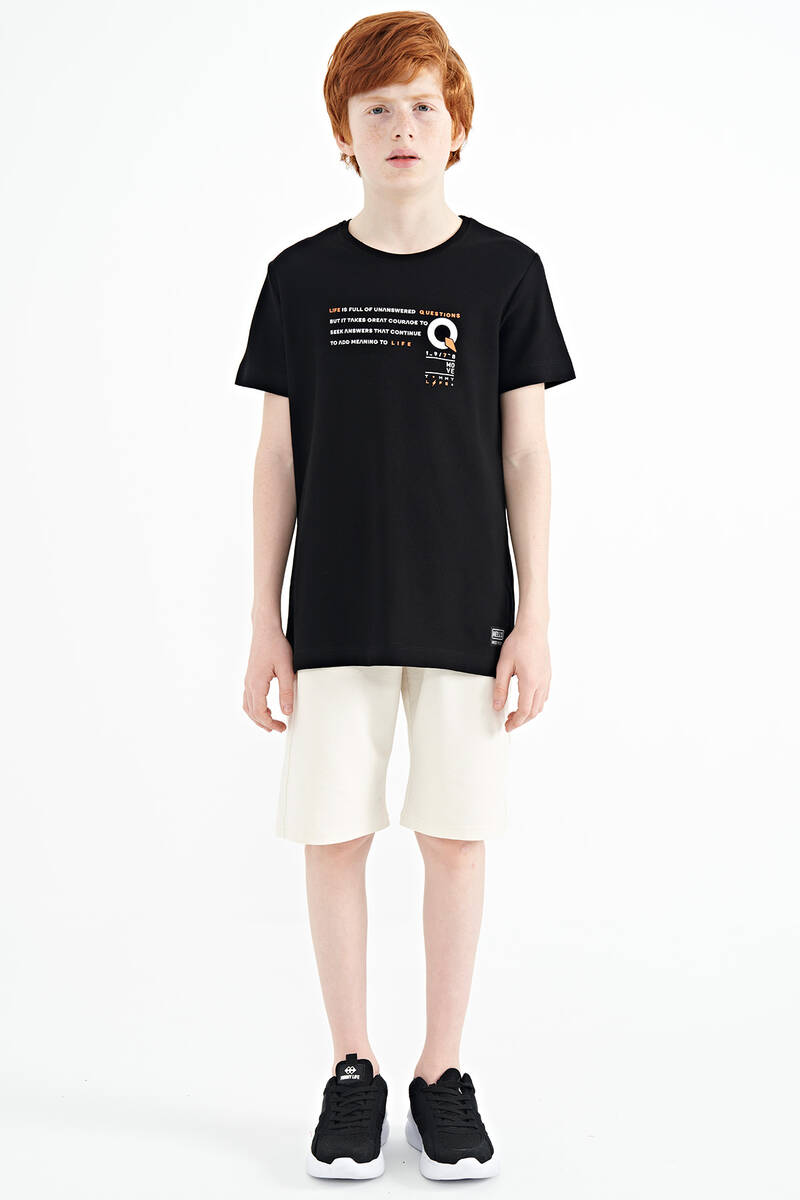 TOMMYLIFE - Tommylife Wholesale 7-15 Age Crew Neck Standard Fit Printed Boys' T-Shirt 11145 Black
