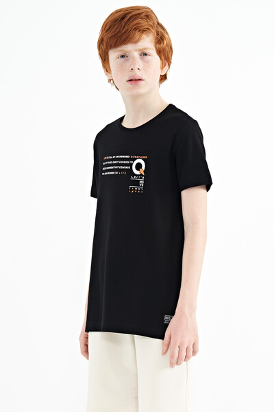 Tommylife Wholesale 7-15 Age Crew Neck Standard Fit Printed Boys' T-Shirt 11145 Black - Thumbnail