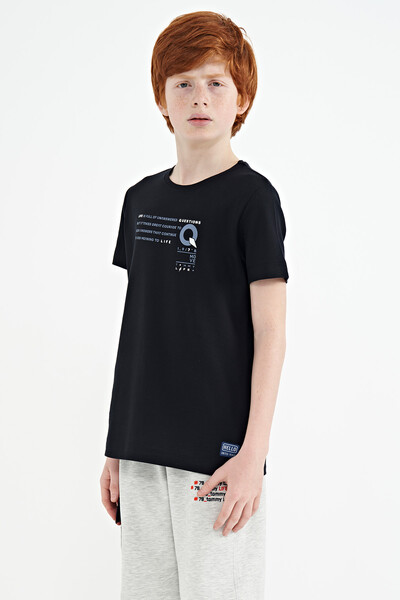 Tommylife Wholesale 7-15 Age Crew Neck Standard Fit Printed Boys' T-Shirt 11145 Navy Blue - Thumbnail