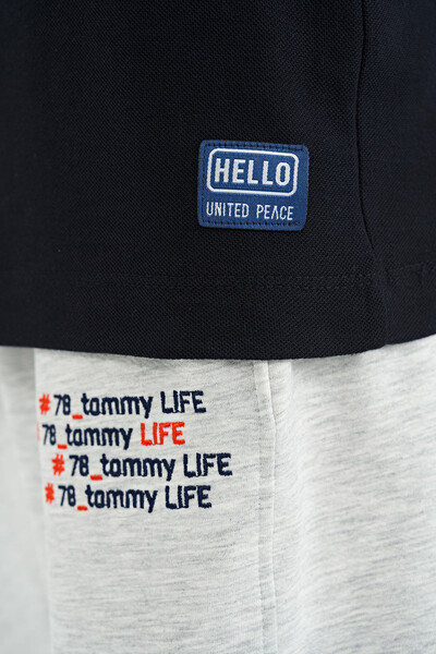 Tommylife Wholesale 7-15 Age Crew Neck Standard Fit Printed Boys' T-Shirt 11145 Navy Blue - Thumbnail