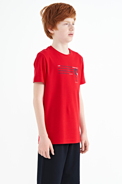 Tommylife Wholesale 7-15 Age Crew Neck Standard Fit Printed Boys' T-Shirt 11145 Red - Thumbnail