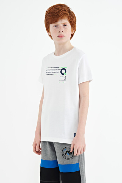 Tommylife Wholesale 7-15 Age Crew Neck Standard Fit Printed Boys' T-Shirt 11145 White - Thumbnail