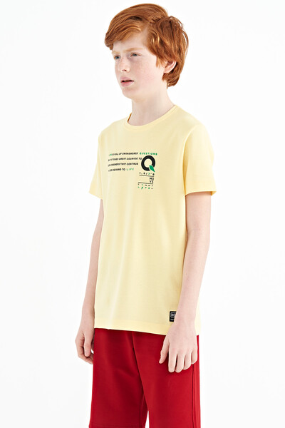 Tommylife Wholesale 7-15 Age Crew Neck Standard Fit Printed Boys' T-Shirt 11145 Yellow - Thumbnail