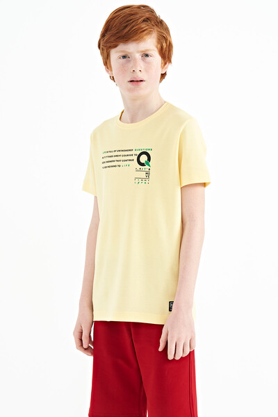 Tommylife Wholesale 7-15 Age Crew Neck Standard Fit Printed Boys' T-Shirt 11145 Yellow - Thumbnail