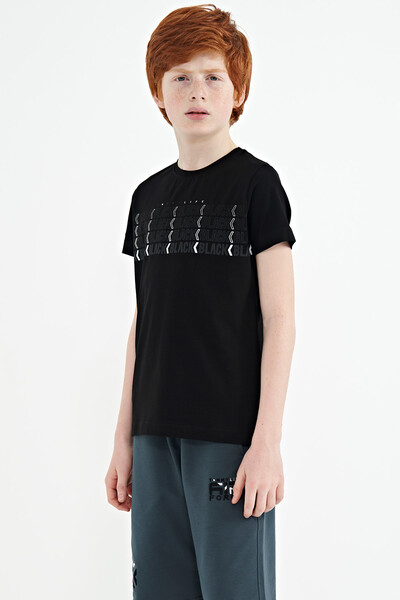 Tommylife Wholesale 7-15 Age Crew Neck Standard Fit Printed Boys' T-Shirt 11149 Black - Thumbnail