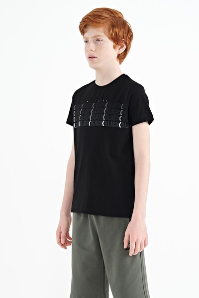 Tommylife Wholesale 7-15 Age Crew Neck Standard Fit Printed Boys' T-Shirt 11149 Black - Thumbnail