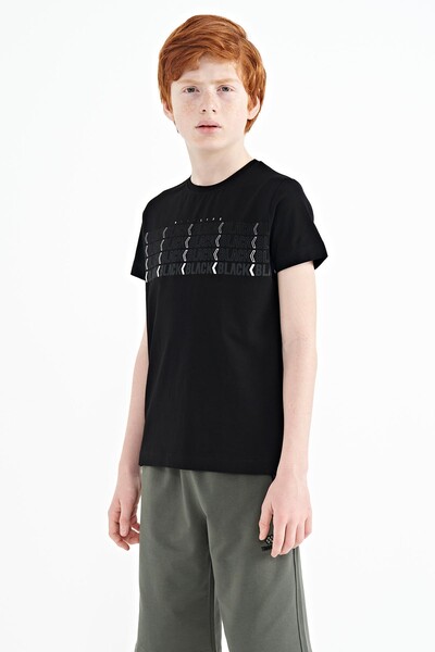 Tommylife Wholesale 7-15 Age Crew Neck Standard Fit Printed Boys' T-Shirt 11149 Black - Thumbnail
