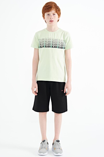 Tommylife Wholesale 7-15 Age Crew Neck Standard Fit Printed Boys' T-Shirt 11149 Light Green - Thumbnail