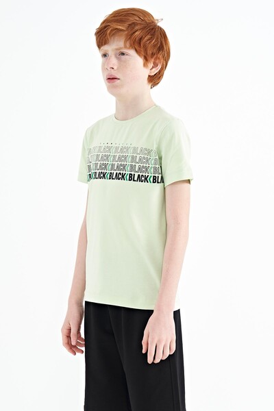 Tommylife Wholesale 7-15 Age Crew Neck Standard Fit Printed Boys' T-Shirt 11149 Light Green - Thumbnail