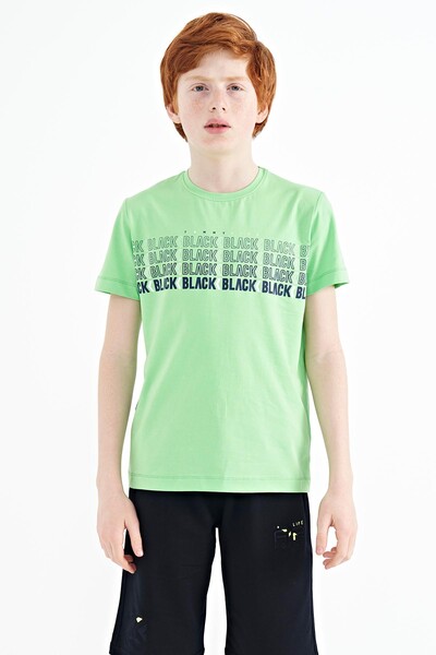 Tommylife Wholesale 7-15 Age Crew Neck Standard Fit Printed Boys' T-Shirt 11149 Neon Green - Thumbnail