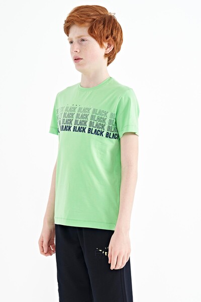Tommylife Wholesale 7-15 Age Crew Neck Standard Fit Printed Boys' T-Shirt 11149 Neon Green - Thumbnail