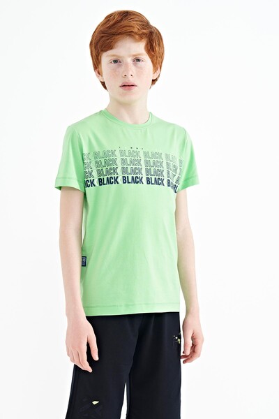 Tommylife Wholesale 7-15 Age Crew Neck Standard Fit Printed Boys' T-Shirt 11149 Neon Green - Thumbnail