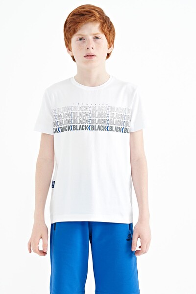 Tommylife Wholesale 7-15 Age Crew Neck Standard Fit Printed Boys' T-Shirt 11149 White - Thumbnail