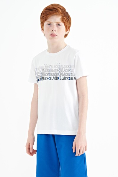 Tommylife Wholesale 7-15 Age Crew Neck Standard Fit Printed Boys' T-Shirt 11149 White - Thumbnail