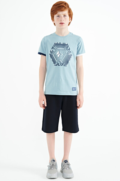 Tommylife Wholesale 7-15 Age Crew Neck Standard Fit Printed Boys' T-Shirt 11156 Light Blue - Thumbnail