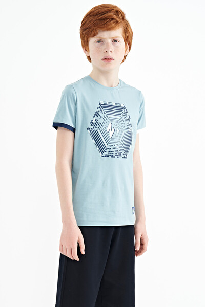 Tommylife Wholesale 7-15 Age Crew Neck Standard Fit Printed Boys' T-Shirt 11156 Light Blue - Thumbnail