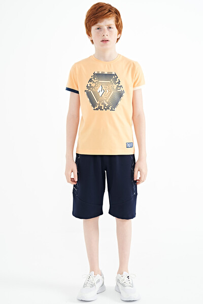 Tommylife Wholesale 7-15 Age Crew Neck Standard Fit Printed Boys' T-Shirt 11156 Melon - Thumbnail