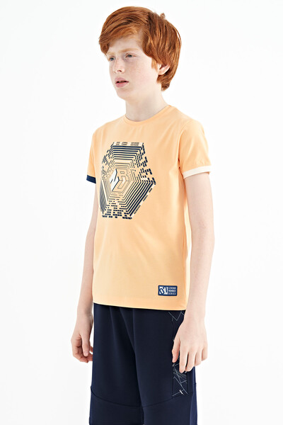 Tommylife Wholesale 7-15 Age Crew Neck Standard Fit Printed Boys' T-Shirt 11156 Melon - Thumbnail