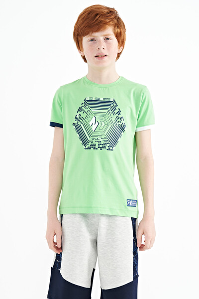 Tommylife Wholesale 7-15 Age Crew Neck Standard Fit Printed Boys' T-Shirt 11156 Neon Green - Thumbnail