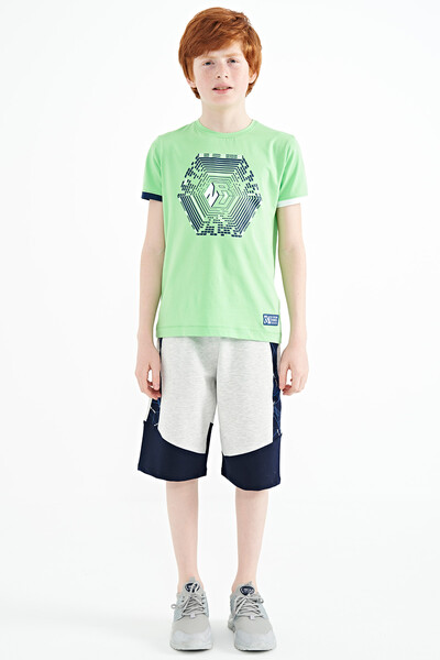 Tommylife Wholesale 7-15 Age Crew Neck Standard Fit Printed Boys' T-Shirt 11156 Neon Green - Thumbnail