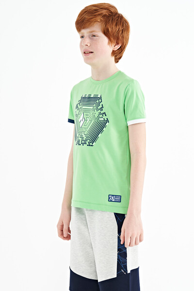 Tommylife Wholesale 7-15 Age Crew Neck Standard Fit Printed Boys' T-Shirt 11156 Neon Green - Thumbnail