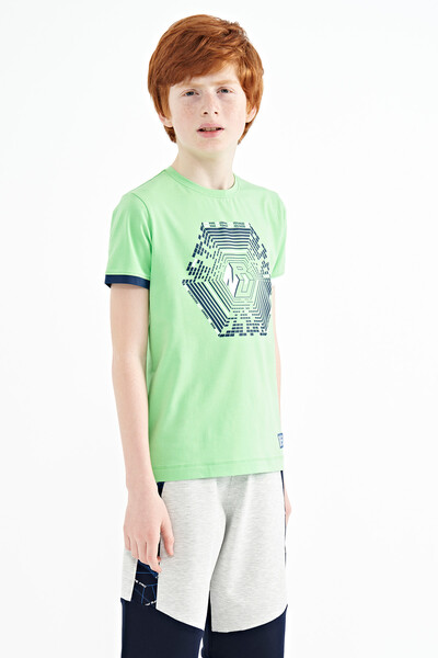 Tommylife Wholesale 7-15 Age Crew Neck Standard Fit Printed Boys' T-Shirt 11156 Neon Green - Thumbnail