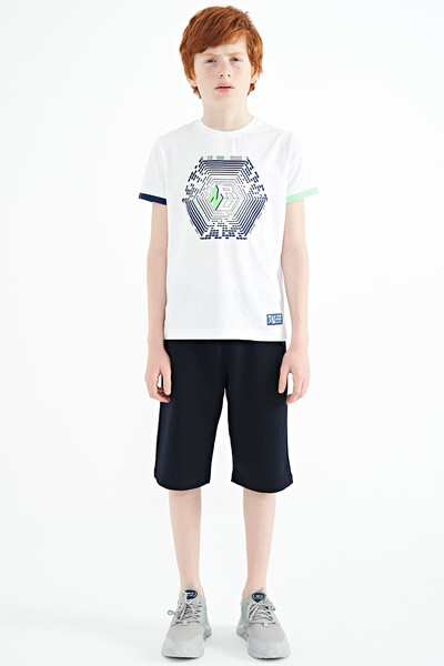 Tommylife Wholesale 7-15 Age Crew Neck Standard Fit Printed Boys' T-Shirt 11156 White - Thumbnail