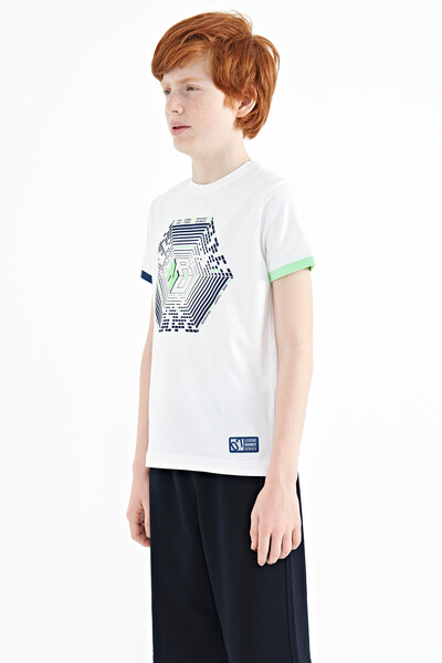Tommylife Wholesale 7-15 Age Crew Neck Standard Fit Printed Boys' T-Shirt 11156 White - Thumbnail