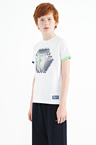 Tommylife Wholesale 7-15 Age Crew Neck Standard Fit Printed Boys' T-Shirt 11156 White - Thumbnail