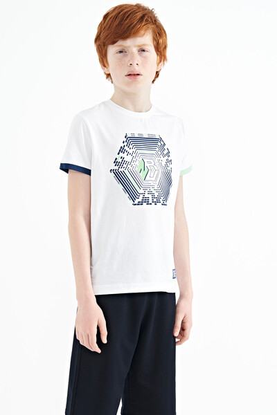 Tommylife Wholesale 7-15 Age Crew Neck Standard Fit Printed Boys' T-Shirt 11156 White - Thumbnail