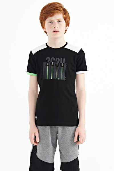 Tommylife Wholesale 7-15 Age Crew Neck Standard Fit Printed Boys' T-Shirt 11157 Black - Thumbnail