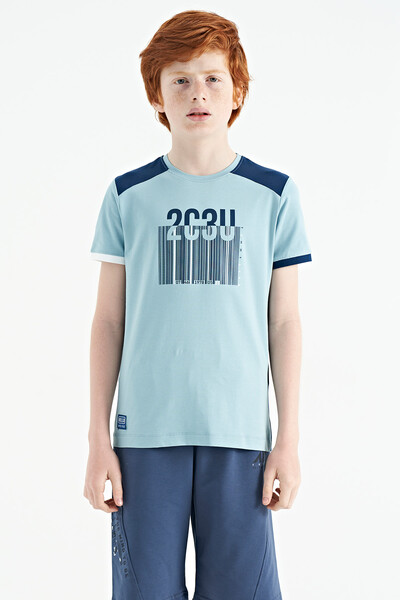 Tommylife Wholesale 7-15 Age Crew Neck Standard Fit Printed Boys' T-Shirt 11157 Light Blue - Thumbnail