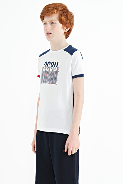Tommylife Wholesale 7-15 Age Crew Neck Standard Fit Printed Boys' T-Shirt 11157 White - Thumbnail