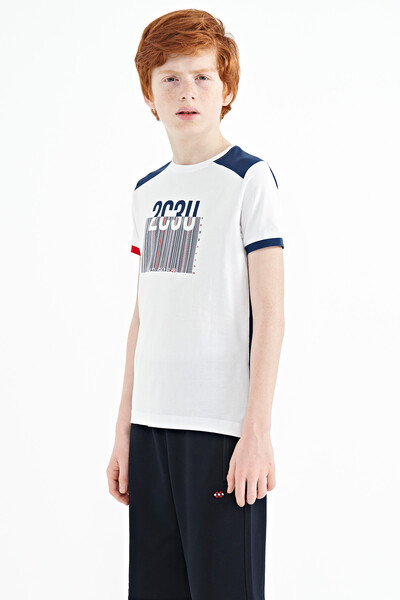 Tommylife Wholesale 7-15 Age Crew Neck Standard Fit Printed Boys' T-Shirt 11157 White - Thumbnail