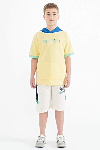 Tommylife Wholesale 7-15 Age Hooded Oversize Boys' T-Shirt 11148 Yellow - Thumbnail