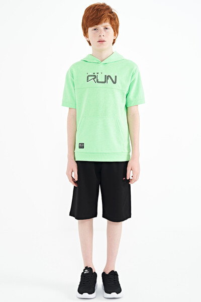 Tommylife Wholesale 7-15 Age Hooded Oversize Boys' T-Shirt 11160 Neon Green - Thumbnail