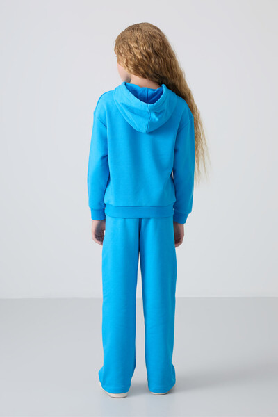 Tommylife Wholesale 7-15 Age Hooded Oversize Girls Tracksuit Set 75147 Blue - Thumbnail