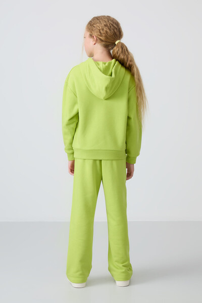 Tommylife Wholesale 7-15 Age Hooded Oversize Girls Tracksuit Set 75147 Lime Green - Thumbnail