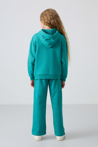 Tommylife Wholesale 7-15 Age Hooded Oversize Girls Tracksuit Set 75147 Sea Green - Thumbnail