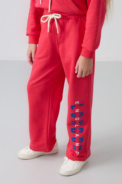 Tommylife Wholesale 7-15 Age Hooded Oversize Girls Tracksuit Set 75147 Viva Red - Thumbnail