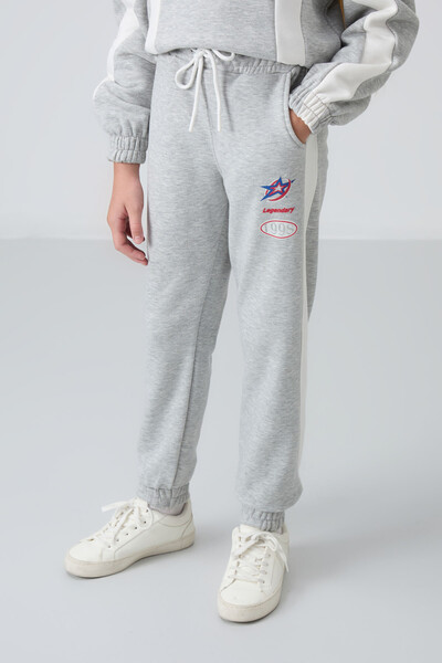 Tommylife Wholesale 7-15 Age Hooded Oversize Girls Tracksuit Set 75166 Gray Melange - Thumbnail