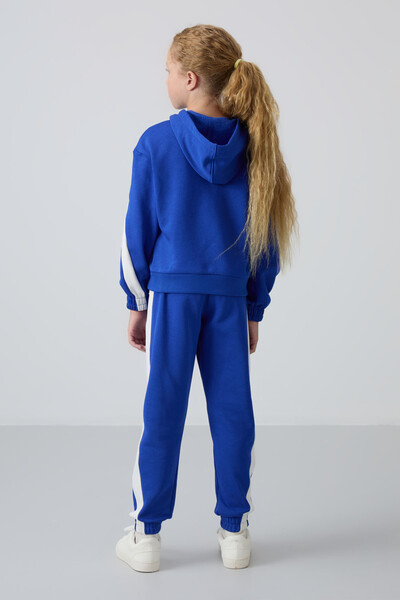 Tommylife Wholesale 7-15 Age Hooded Oversize Girls Tracksuit Set 75166 Night Blue - Thumbnail