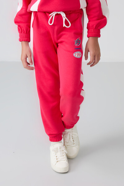 Tommylife Wholesale 7-15 Age Hooded Oversize Girls Tracksuit Set 75166 Viva Red - Thumbnail