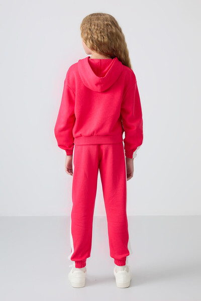 Tommylife Wholesale 7-15 Age Hooded Oversize Girls Tracksuit Set 75166 Viva Red - Thumbnail