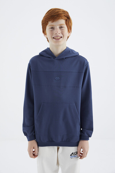 Tommylife Wholesale 7-15 Age Hooded Standard Fit Basic Boys' Sweatshirt 11181 Parliament - Thumbnail